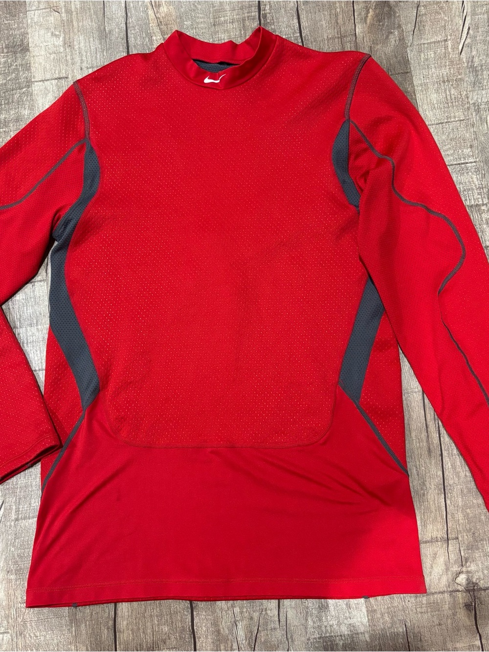 Nike Pro Combat Dri Fit Nike Red and Gray Long Sleeve Compression Top